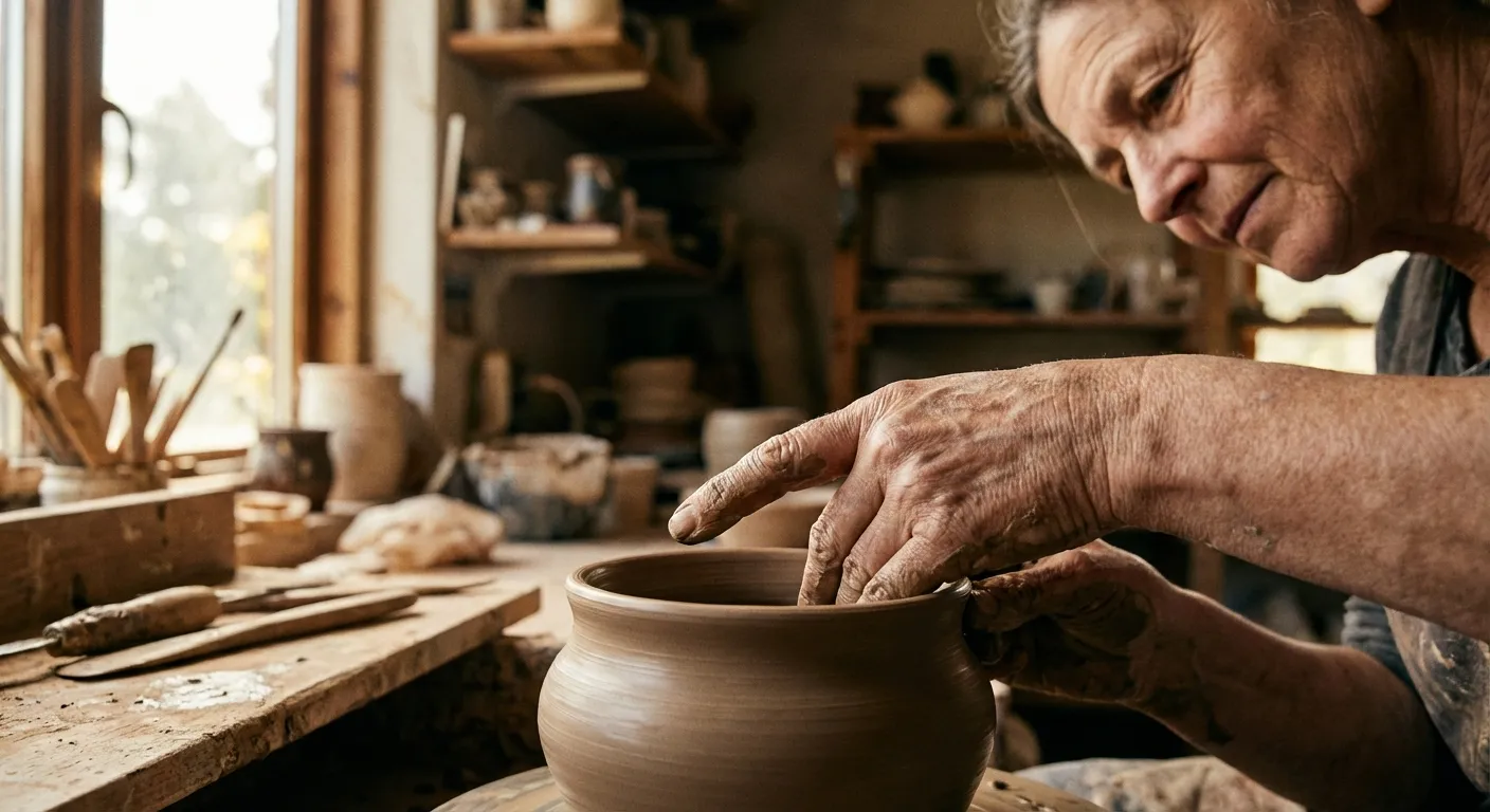 Person working intently on craft project, hands in focus, expression of absorption