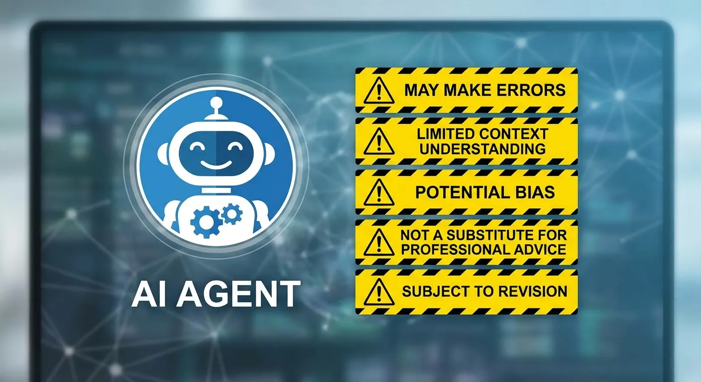 Warning signs and caution tape around AI agent limitations concept
