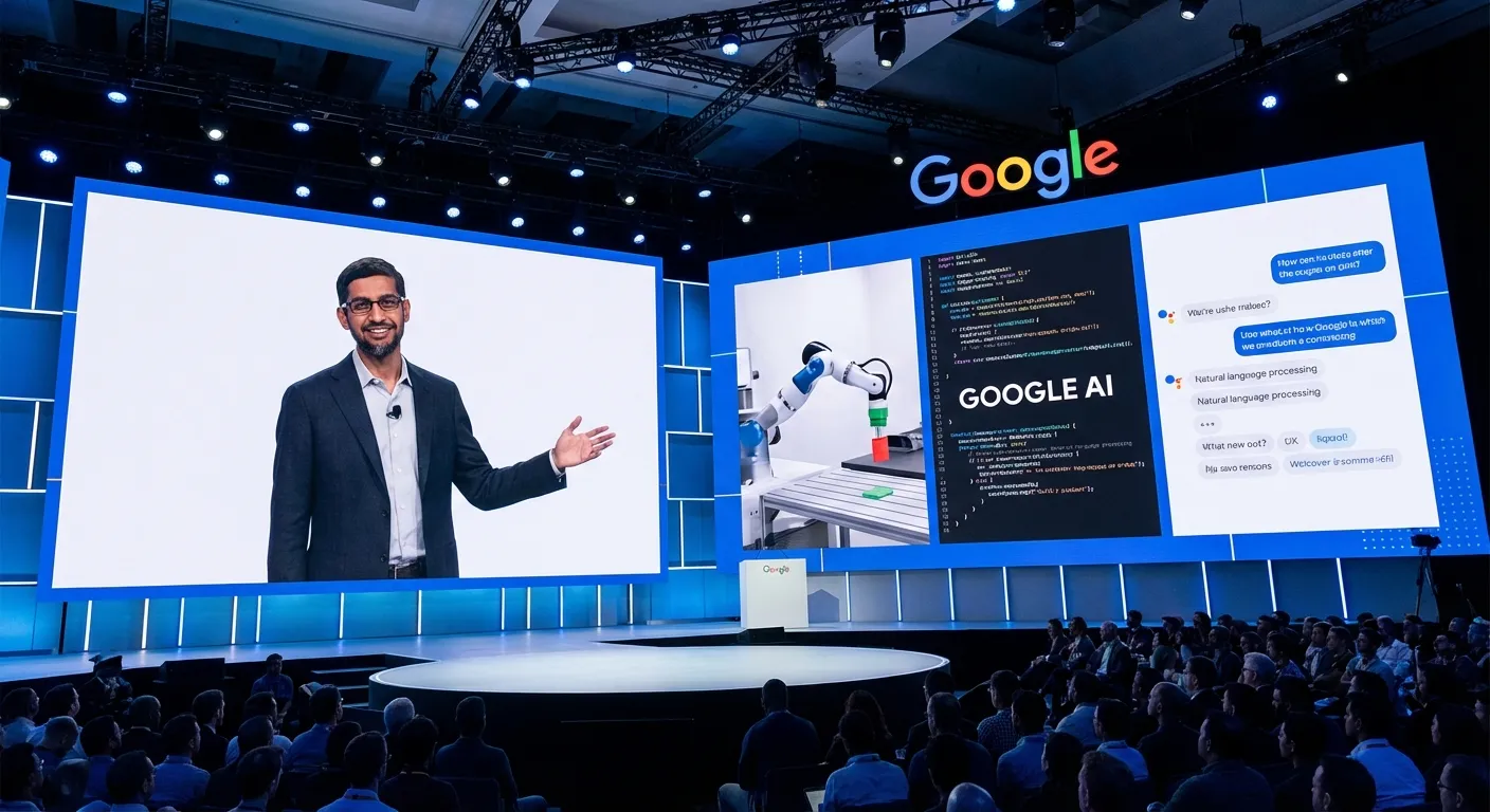 Sundar Pichai presenting Google AI products on stage