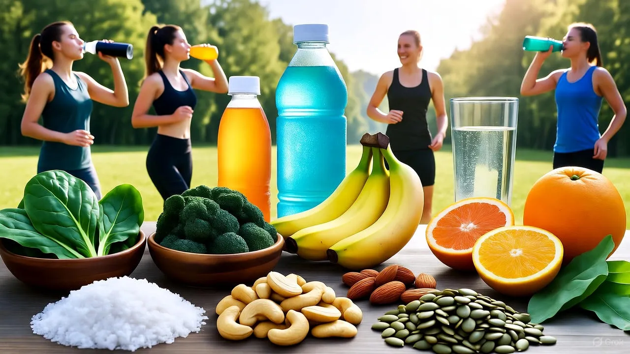 Fresh vegetables and mineral-rich foods arranged showing electrolyte sources