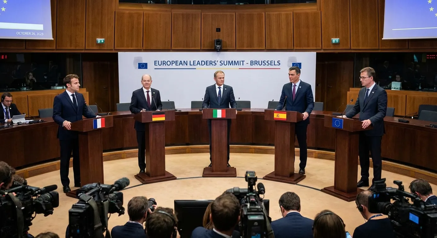 European leaders standing together at a press conference