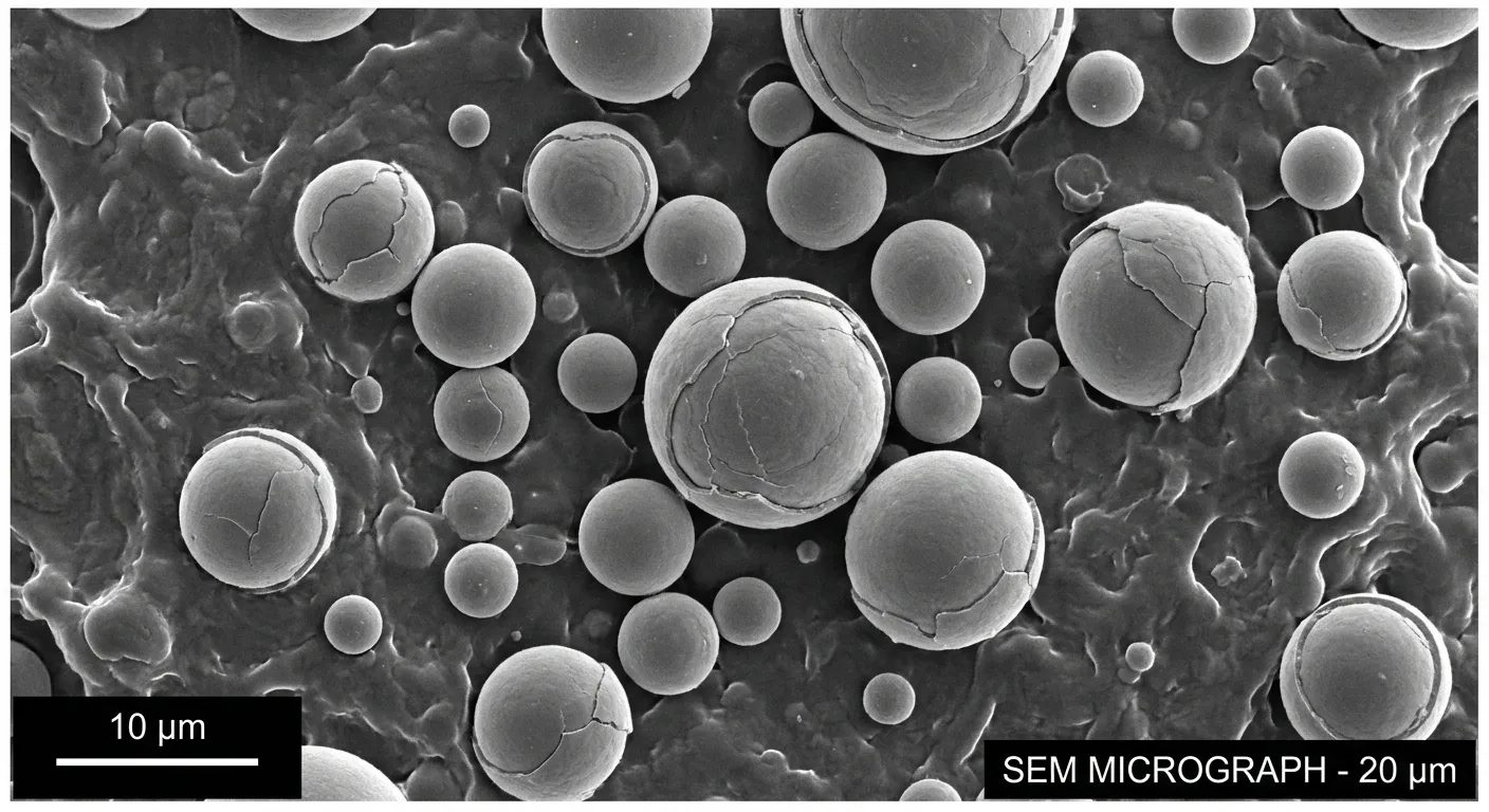 Microscope image showing intact microcapsules embedded in polymer coating