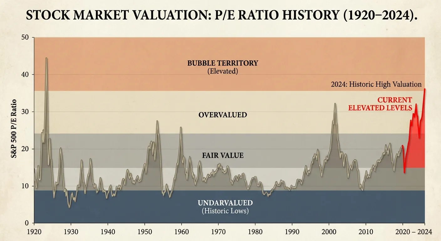 Historical valuation chart showing current market levels versus historical averages