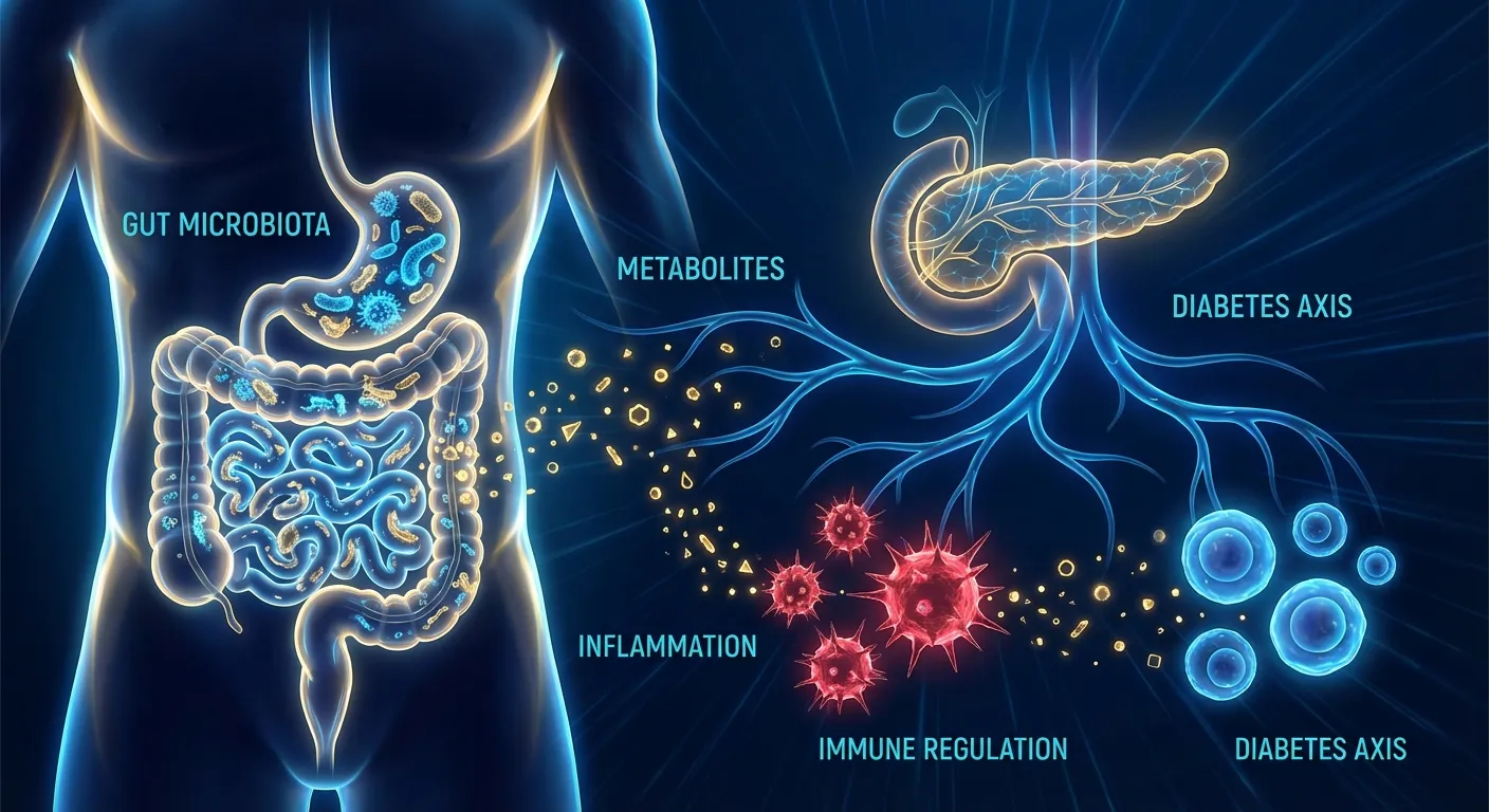 Conceptual illustration of gut-metabolite-inflammation connection in diabetes development