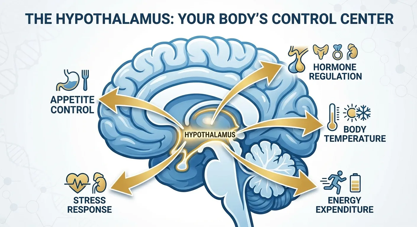 Infographic showing hypothalamus function and its role in metabolism