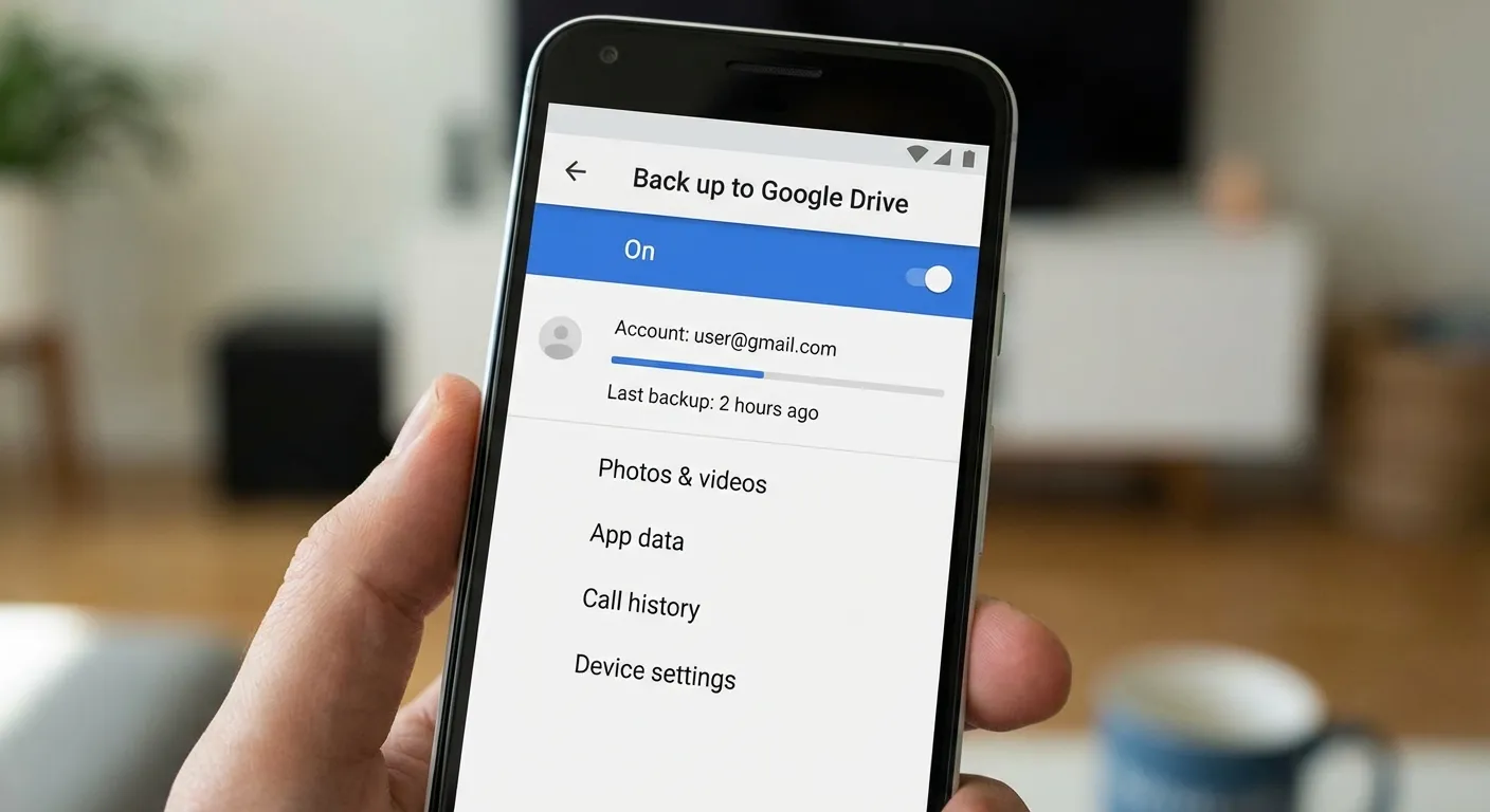 Android phone showing Google backup settings screen