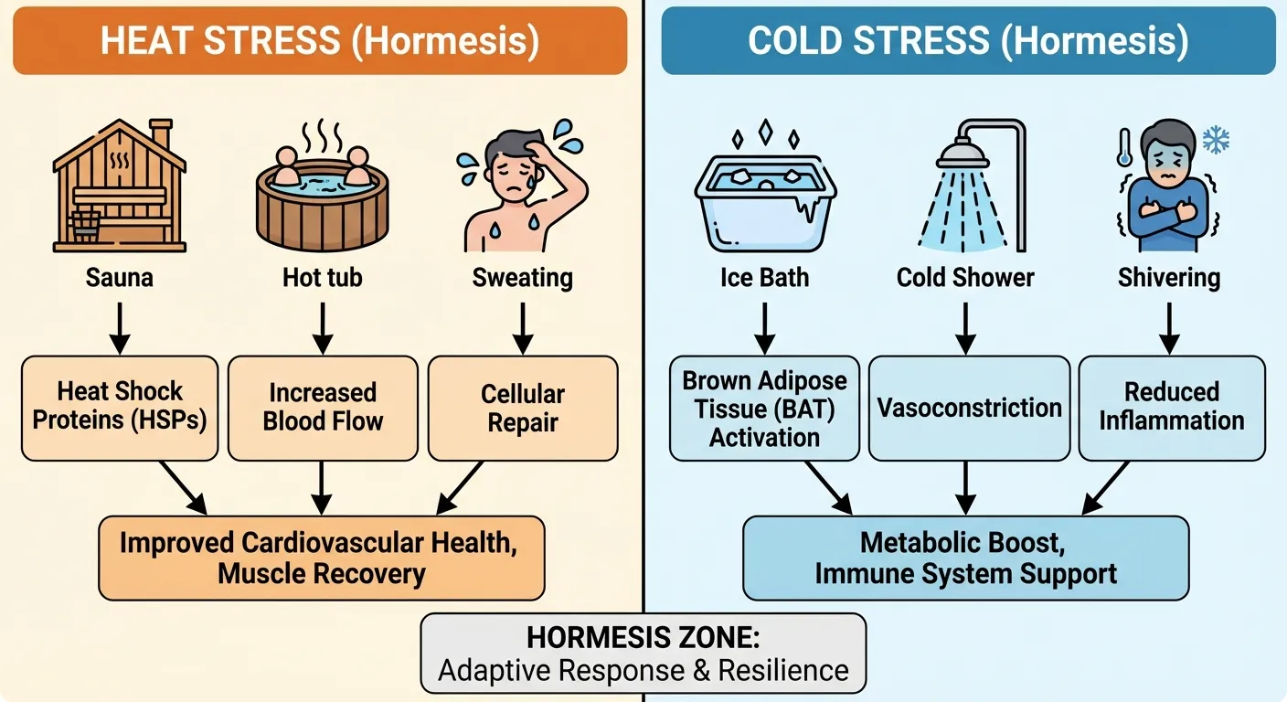 Comparison of heat and cold stress adaptations showing different but complementary hormetic pathways