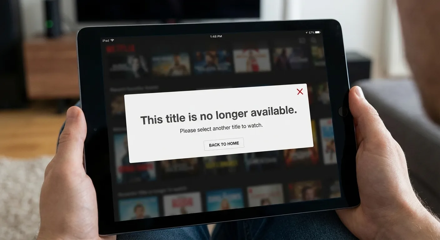 Close-up of streaming service interface showing 'Title No Longer Available