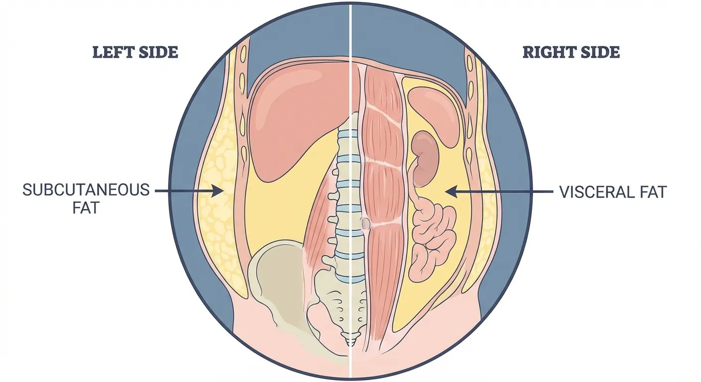 Cross-sectional MRI comparison showing subcutaneous fat versus visceral fat distribution