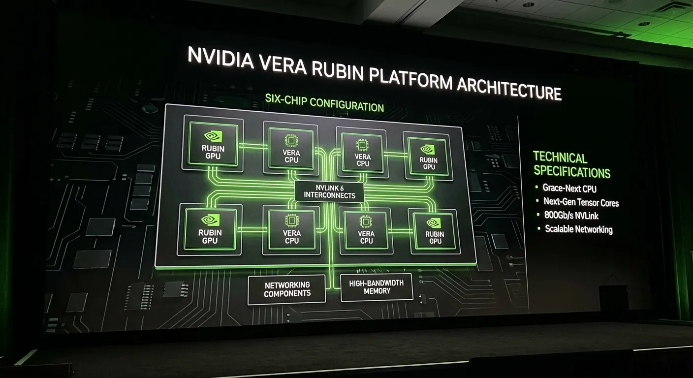 Technical diagram of the Vera Rubin architecture showing six-chip configuration
