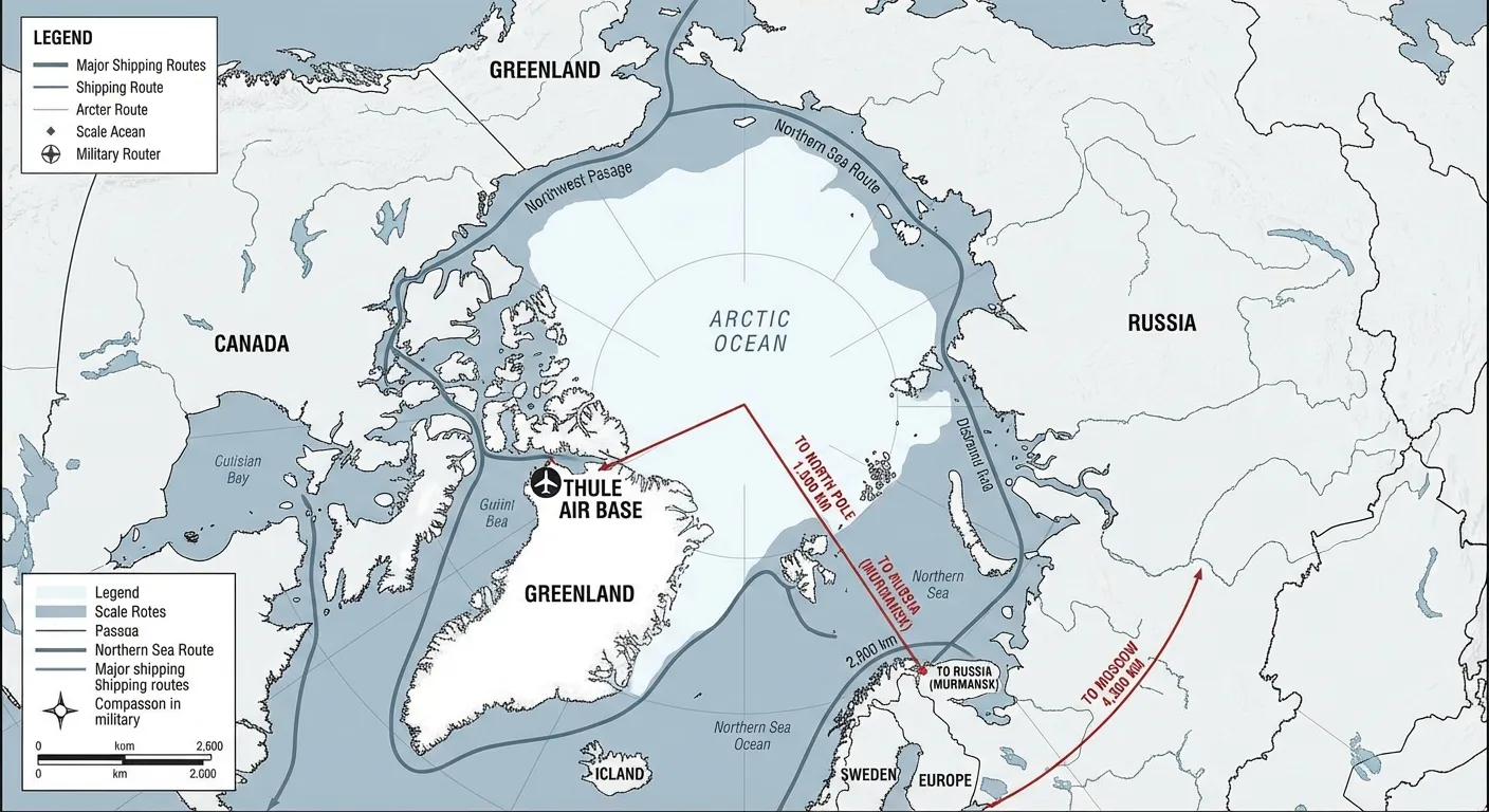 Map showing Greenland's strategic position between North America and Europe