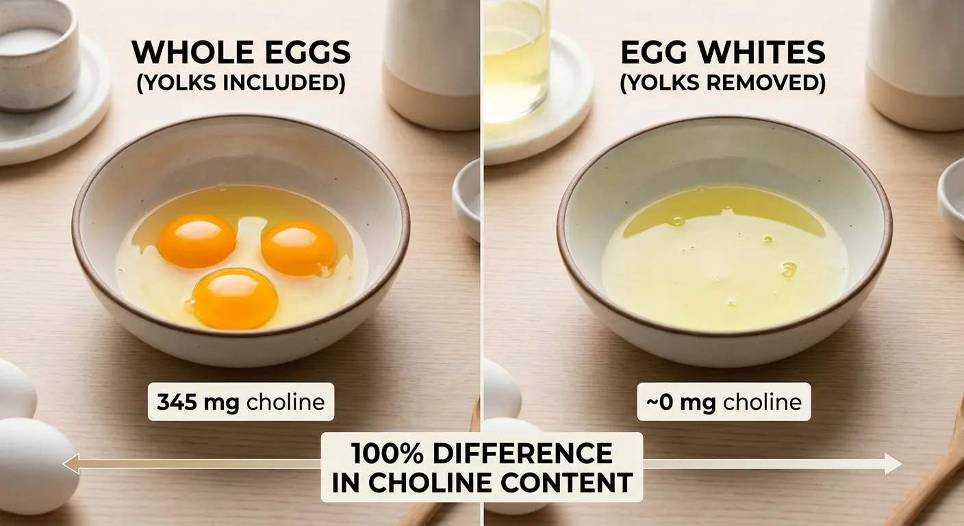 Comparison of whole eggs versus egg whites showing choline content difference