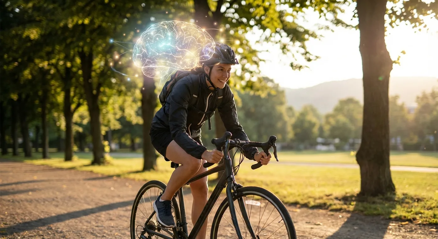 Person exercising with visual representation of increased brain activity