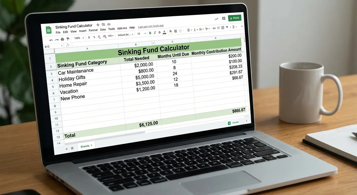 Spreadsheet showing sinking fund calculations