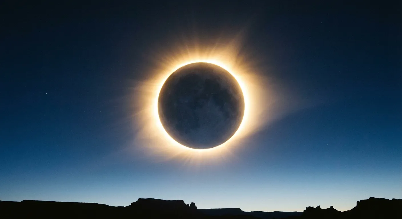 Annular solar eclipse showing bright ring of fire around dark Moon silhouette