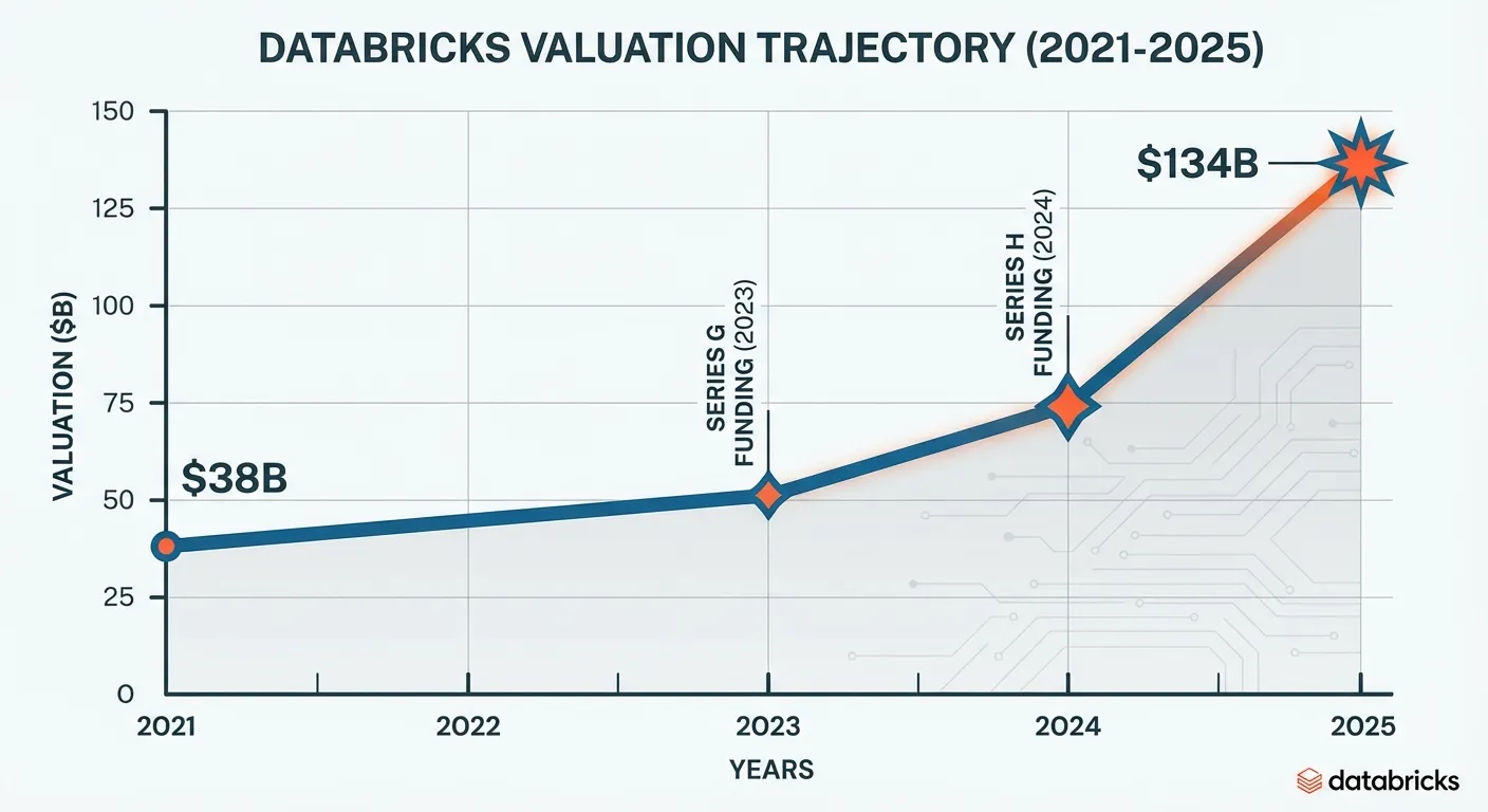 Chart comparing Databricks valuation growth from 2021 to 2025