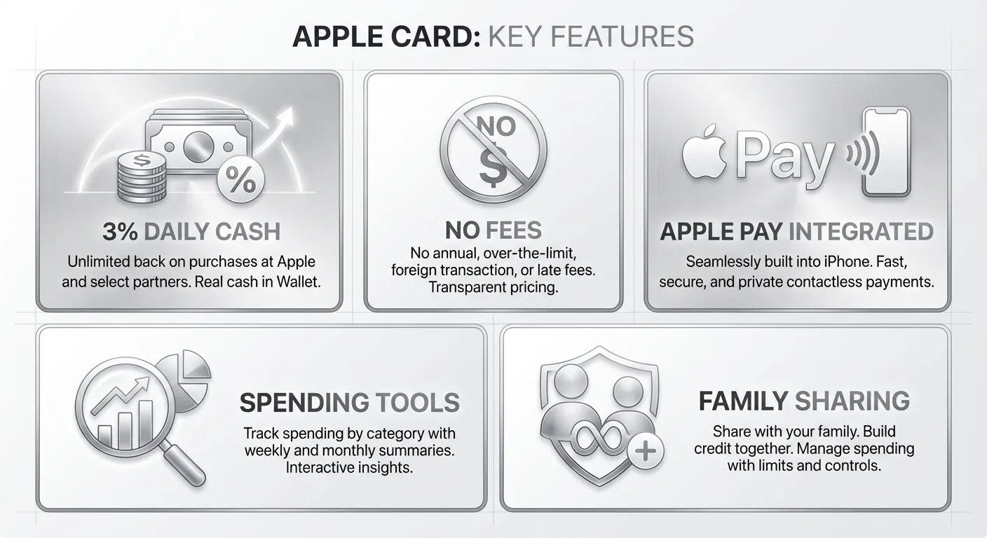 Infographic showing Apple Card benefits and features that remain unchanged