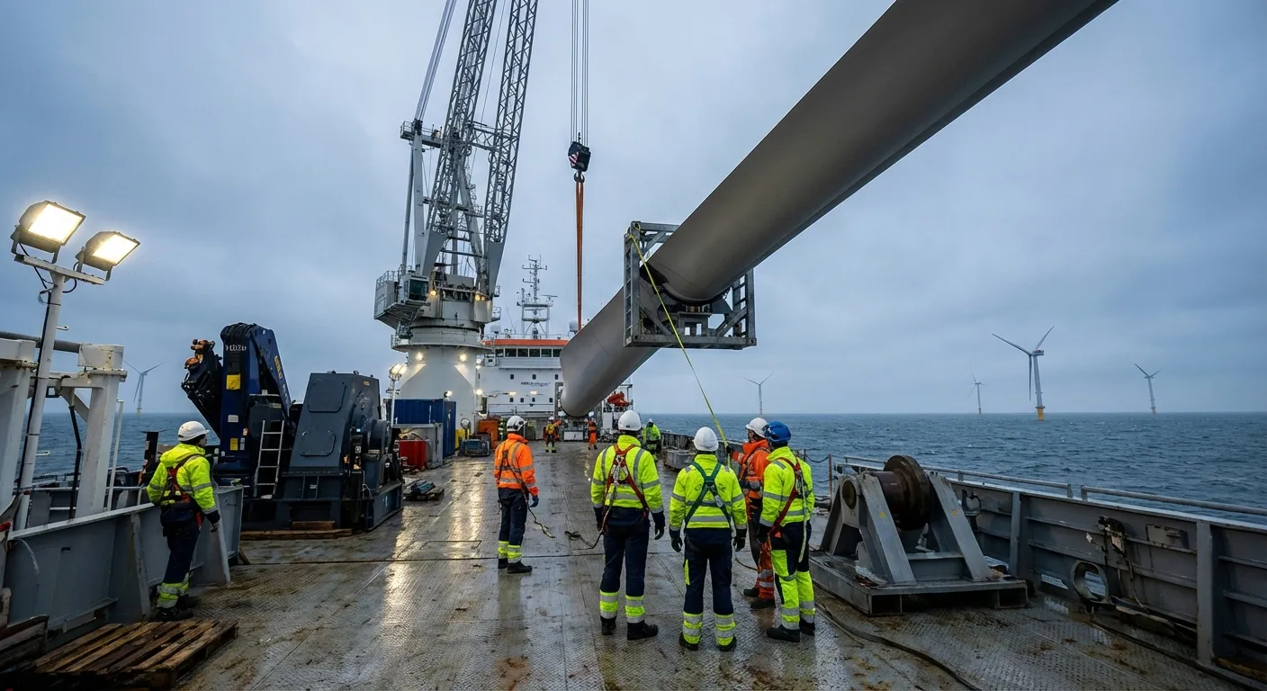 Construction workers on offshore wind turbine installation platform
