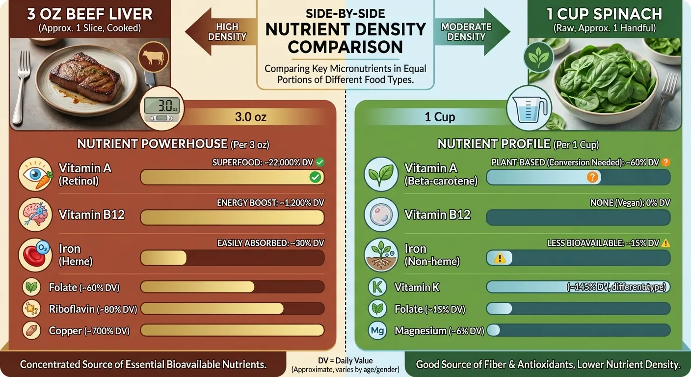 Nutrient comparison showing liver versus common multivitamin supplements