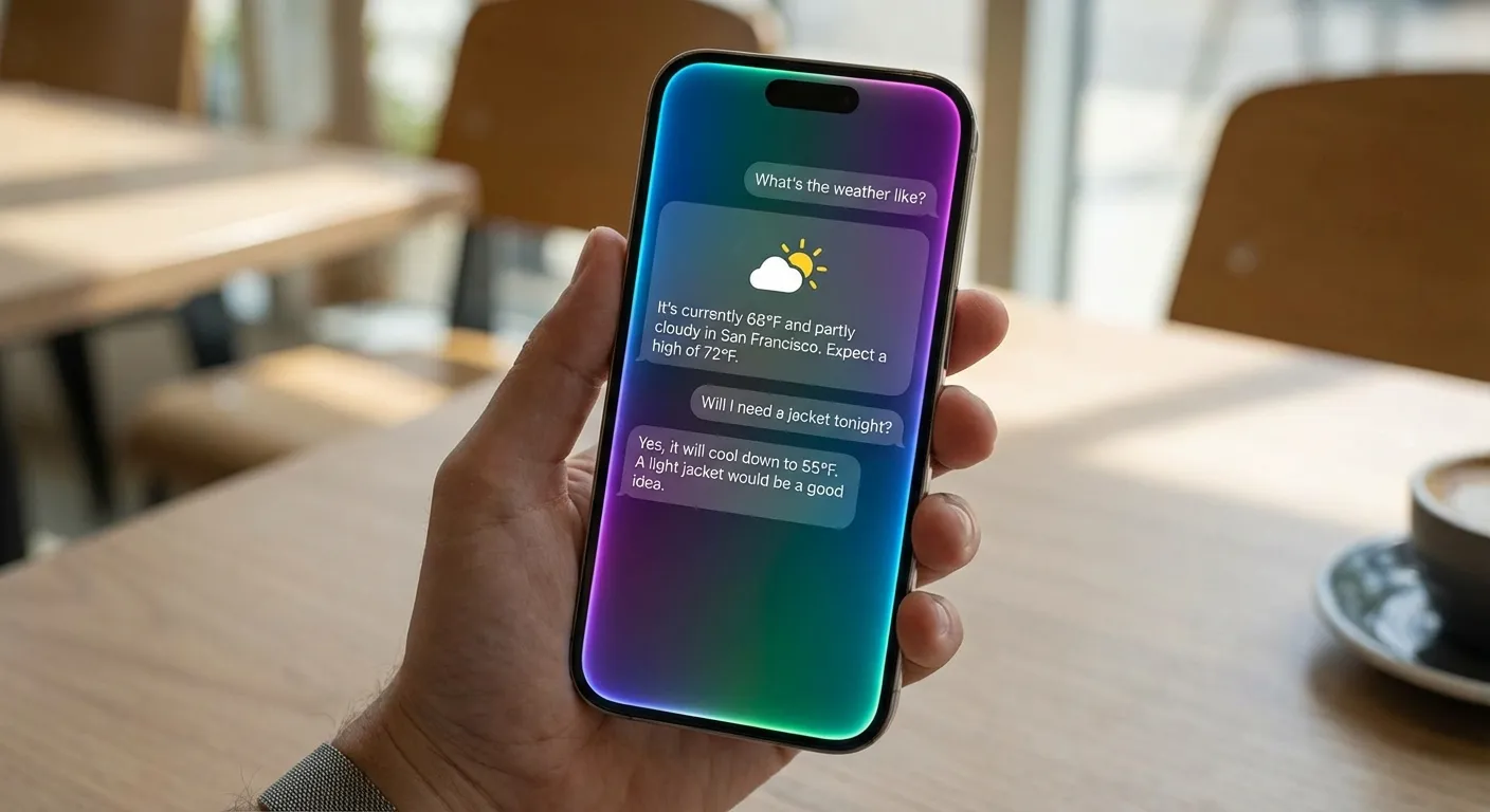 Siri interface showing natural conversation with context awareness on iPhone