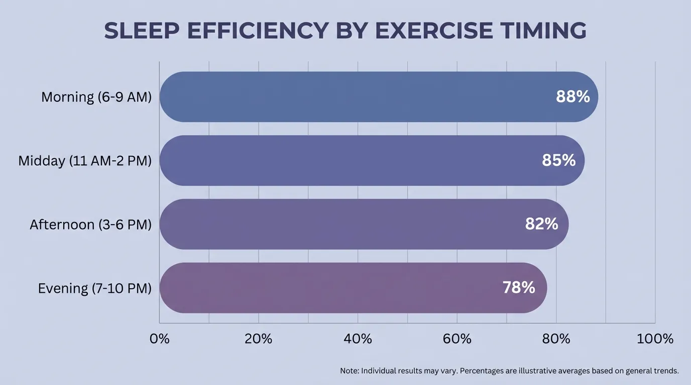 Chart comparing sleep efficiency outcomes for different exercise timing windows