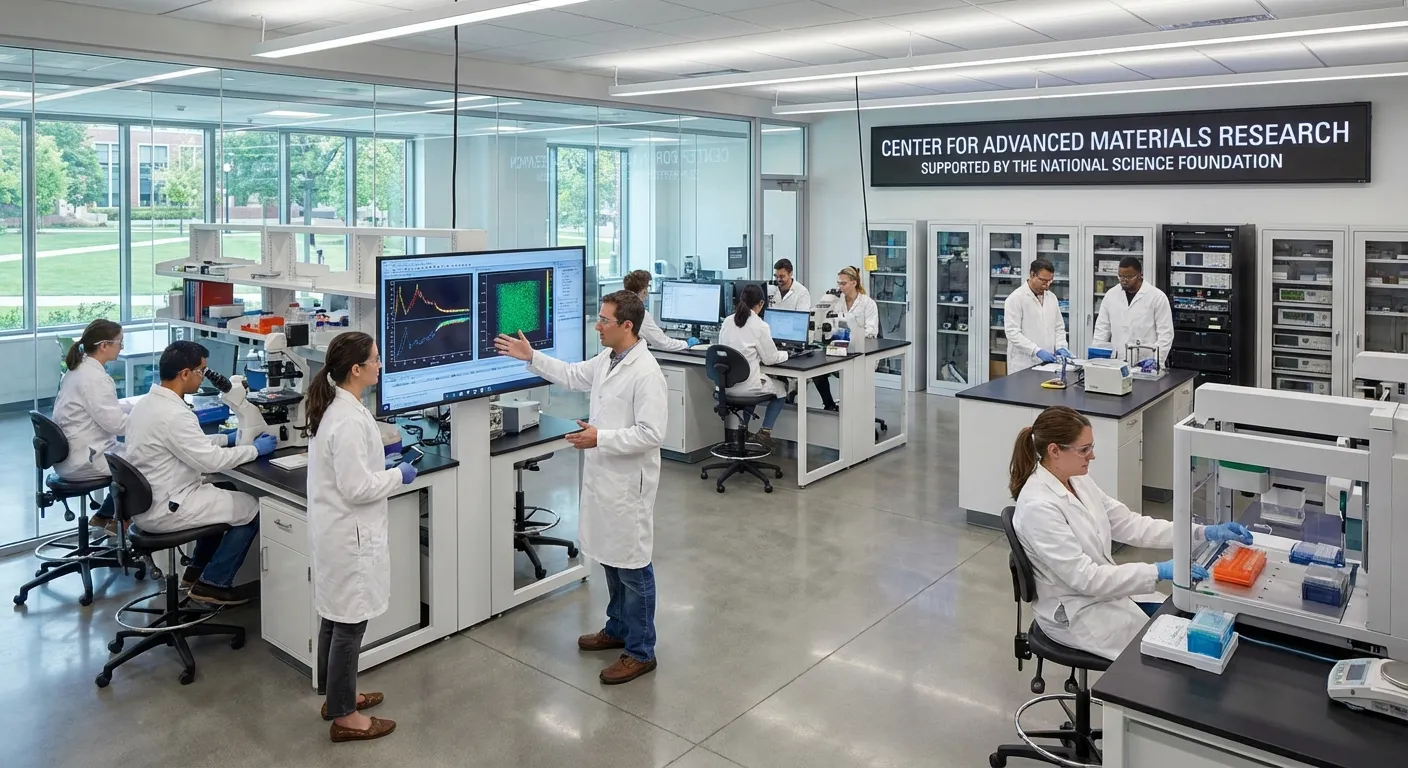 Research laboratory with scientists working on federally funded projects