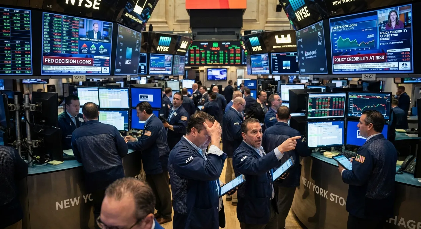 New York Stock Exchange trading floor with traders watching screens