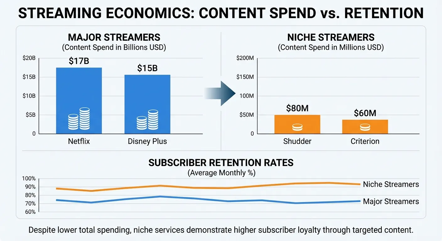 Infographic comparing content spending between Netflix and niche streamers