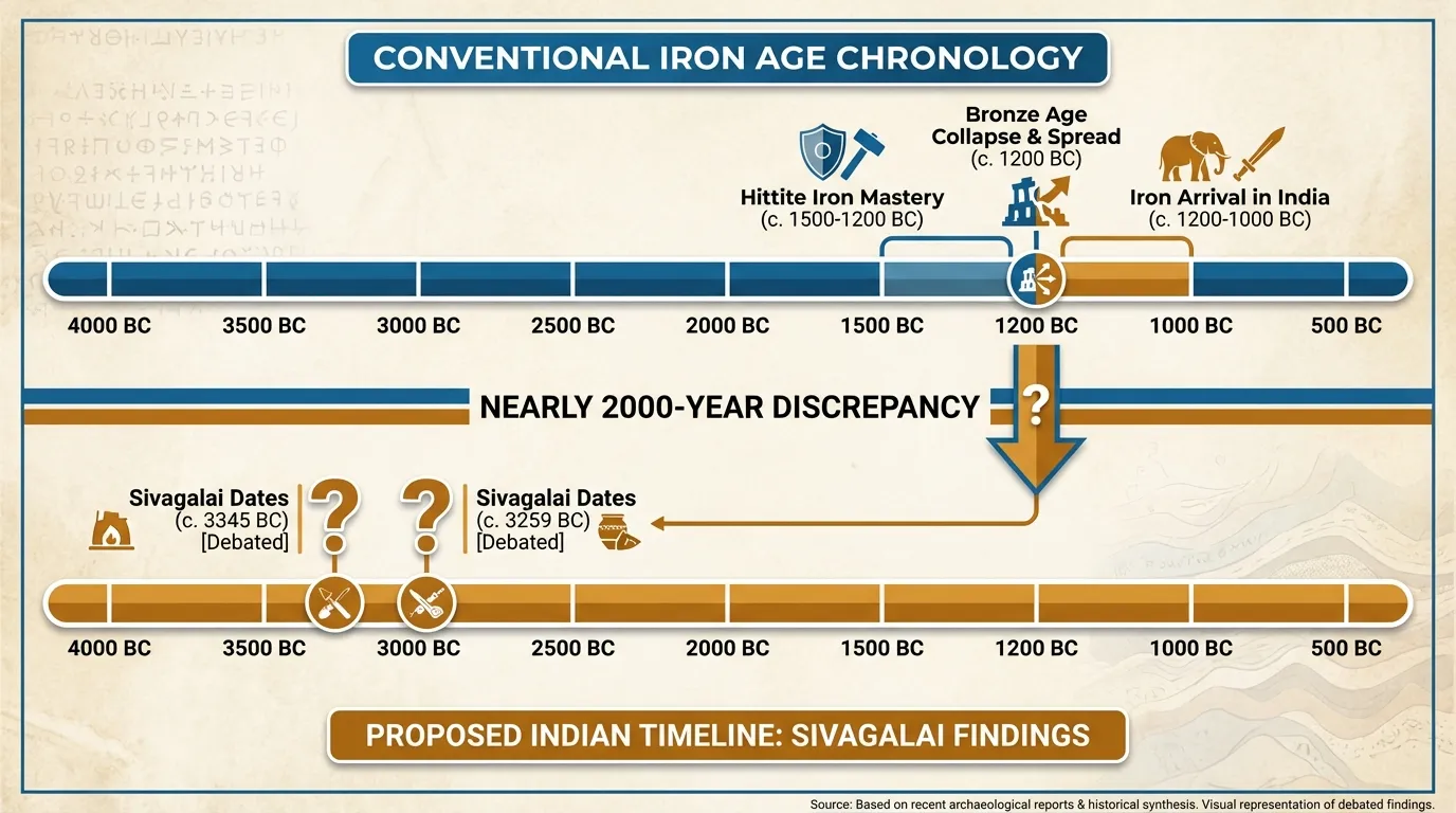 Comparison of conventional Iron Age timeline versus new findings from India