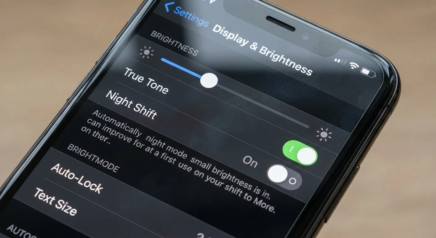 Phone display settings showing brightness slider and dark mode toggle