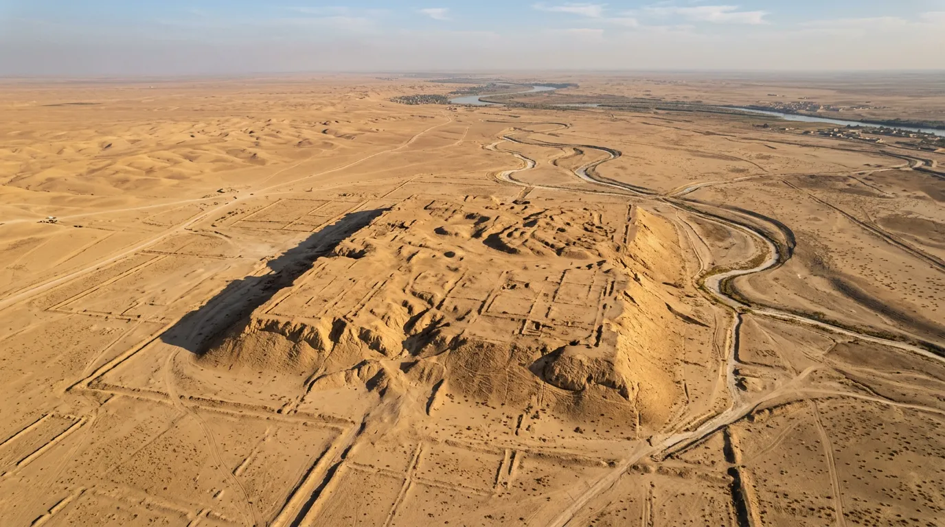 Aerial drone view of the archaeological mound at Jebel Khayyaber in southern Iraq