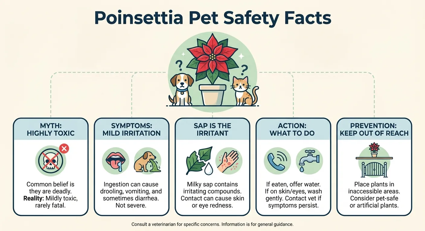 Infographic showing poinsettia toxicity facts for pets