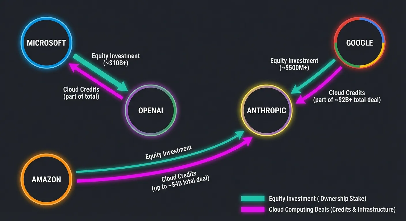 Infographic showing AI investment flows between major tech companies