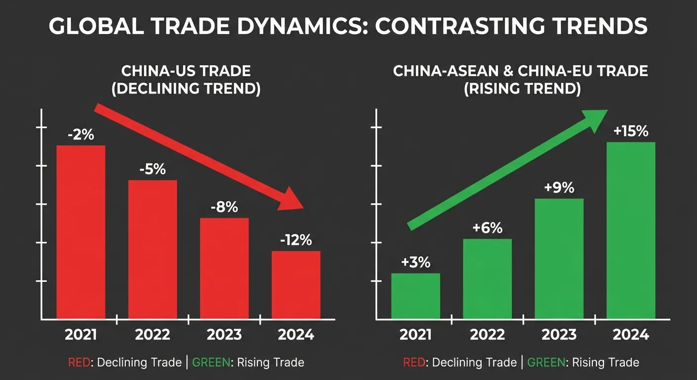 Bar chart showing declining US-China trade versus rising China-ASEAN trade