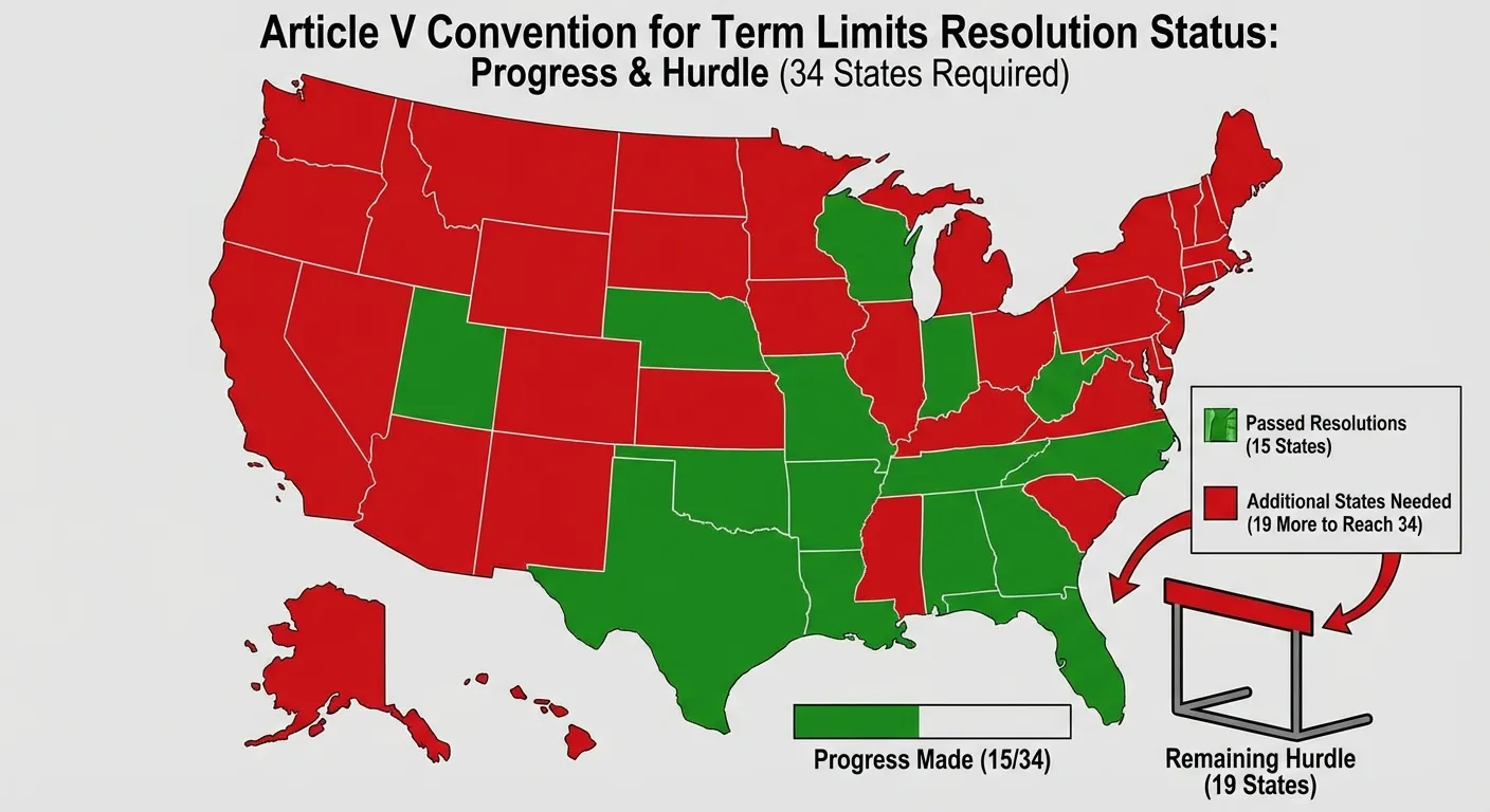 Map showing the 15 states that have called for an Article V convention on term limits