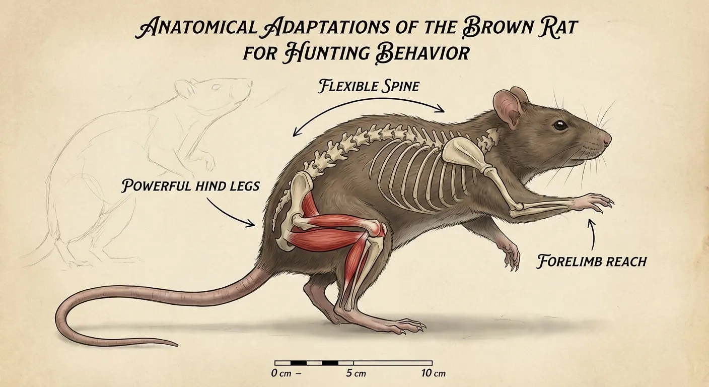 Brown rat showing anatomical features that enable upright hunting posture