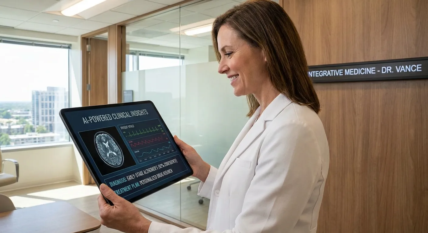 Doctor reviewing AI-generated insights on a tablet
