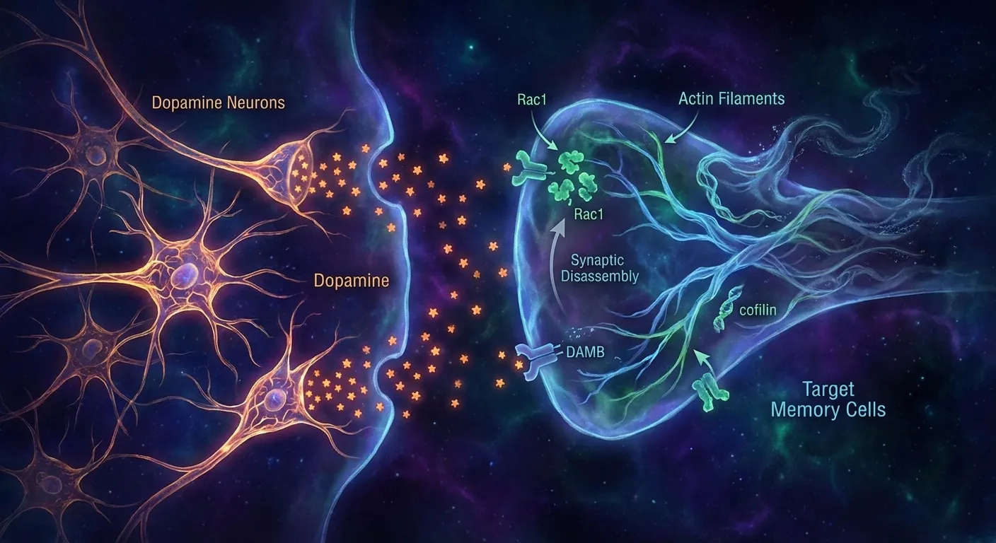 Dopamine neurons signaling to mushroom body cells in a fruit fly brain diagram