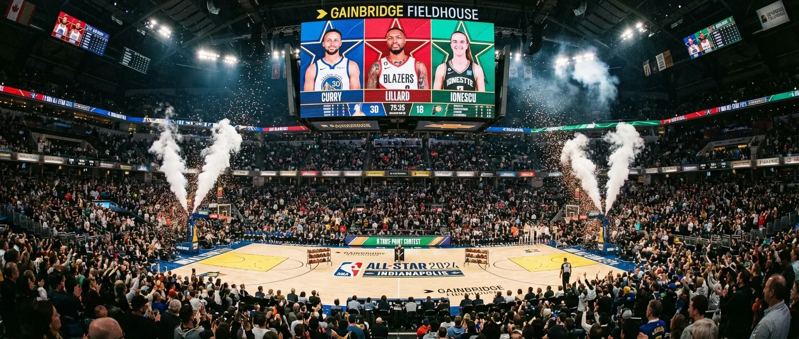 Panoramic view of a basketball arena during All-Star Weekend festivities