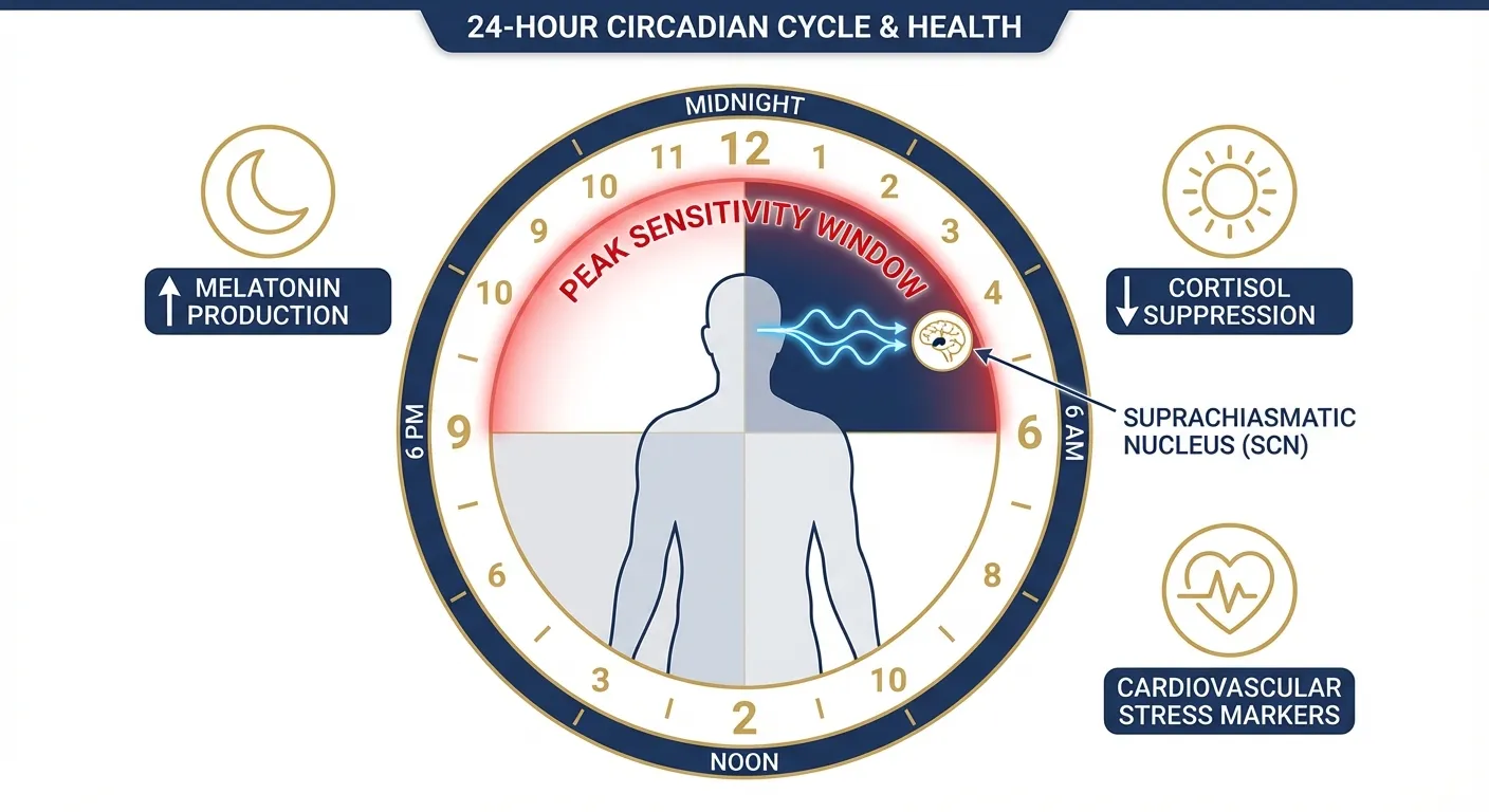 Infographic showing circadian rhythm disruption from light exposure during sleep hours