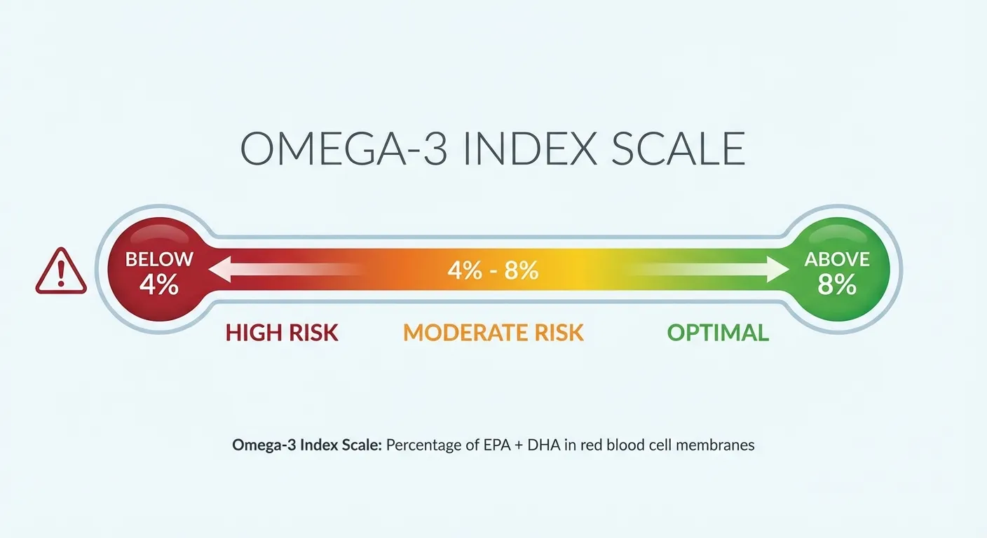 Omega-3 Index blood test results showing risk categories from deficient to optimal