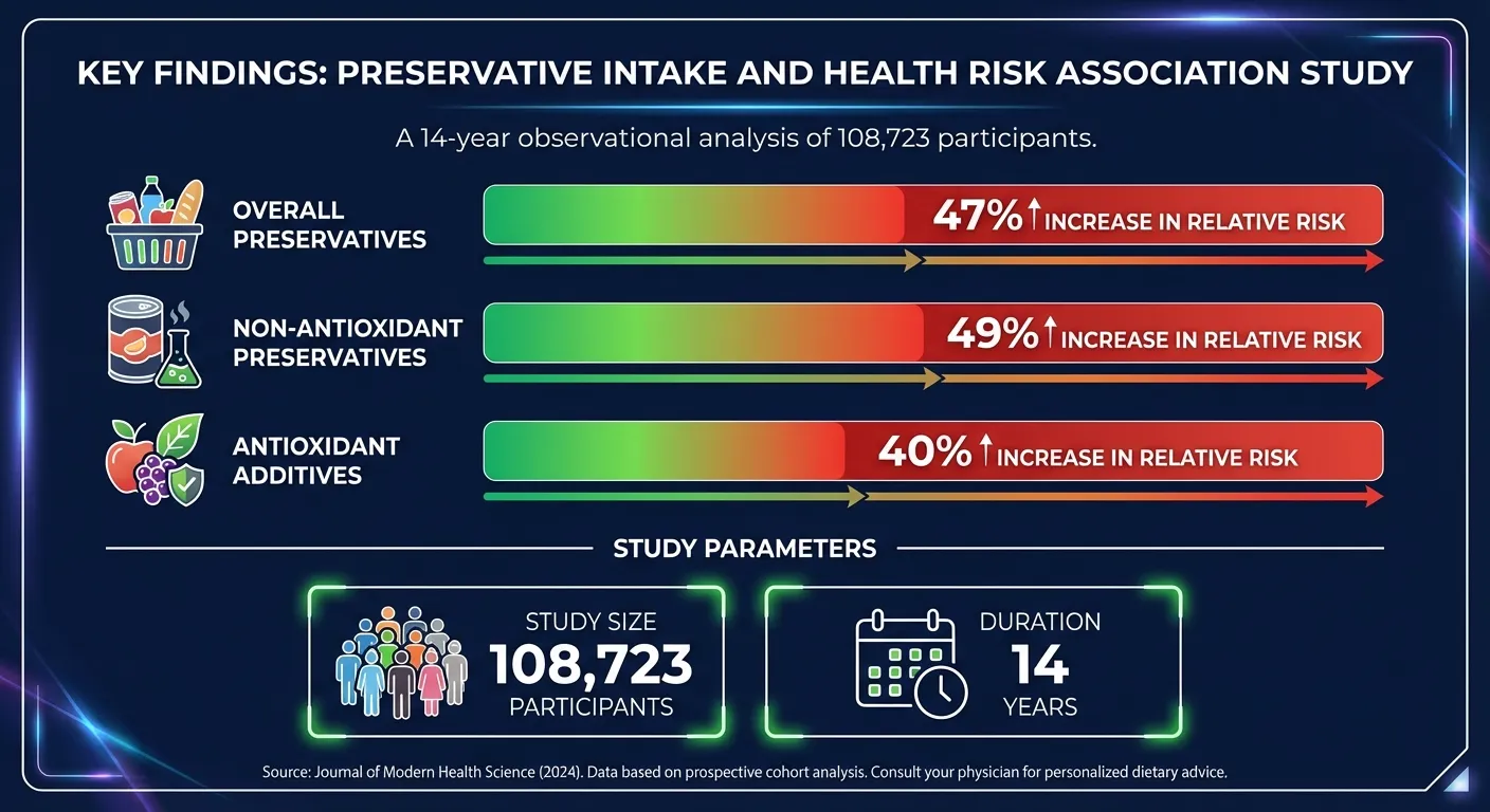 Infographic showing risk percentages for different preservative categories and diabetes