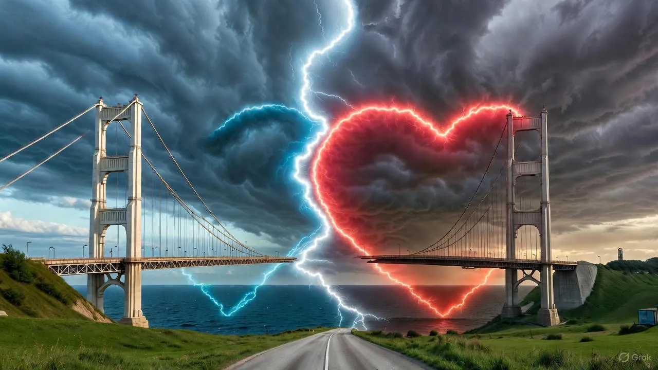 Couple reconnecting warmly after difficult conversation