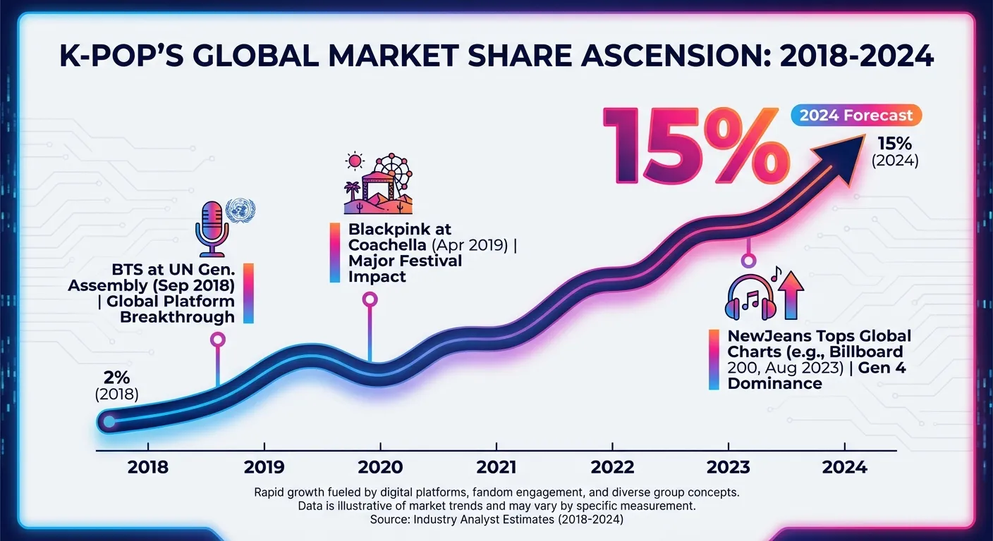 Graph showing exponential growth of K-pop global streaming numbers from 2018 to 2024