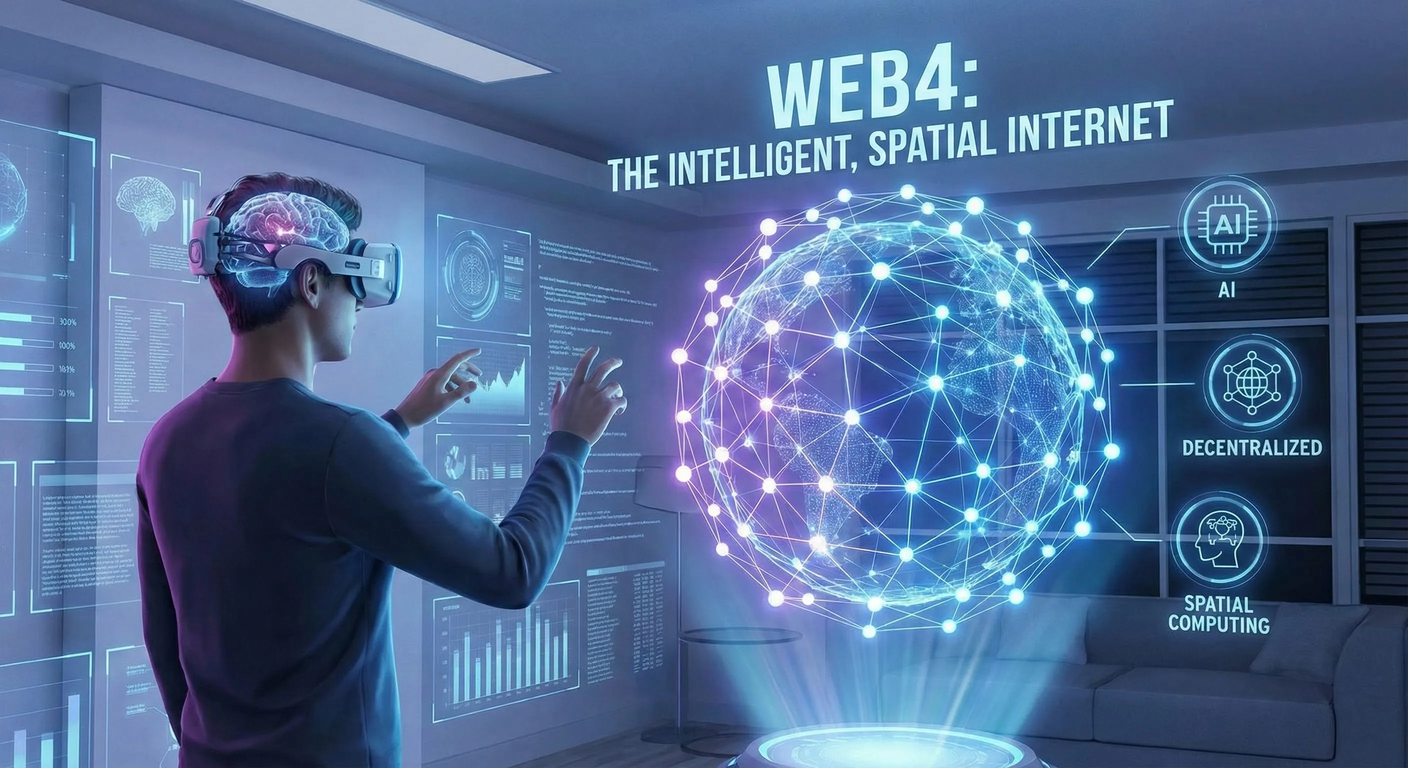 Futuristic quantum network visualization with interconnected nodes and light beams