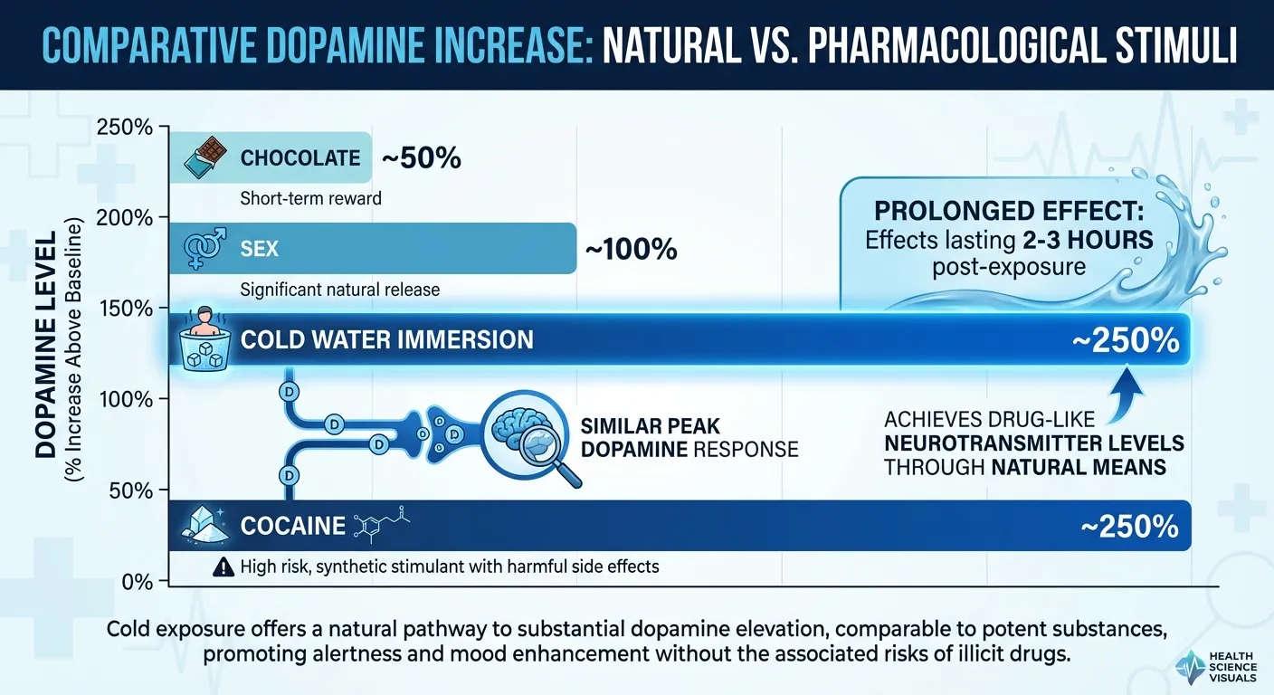 Infographic showing dopamine increases from various activities compared to cold plunge
