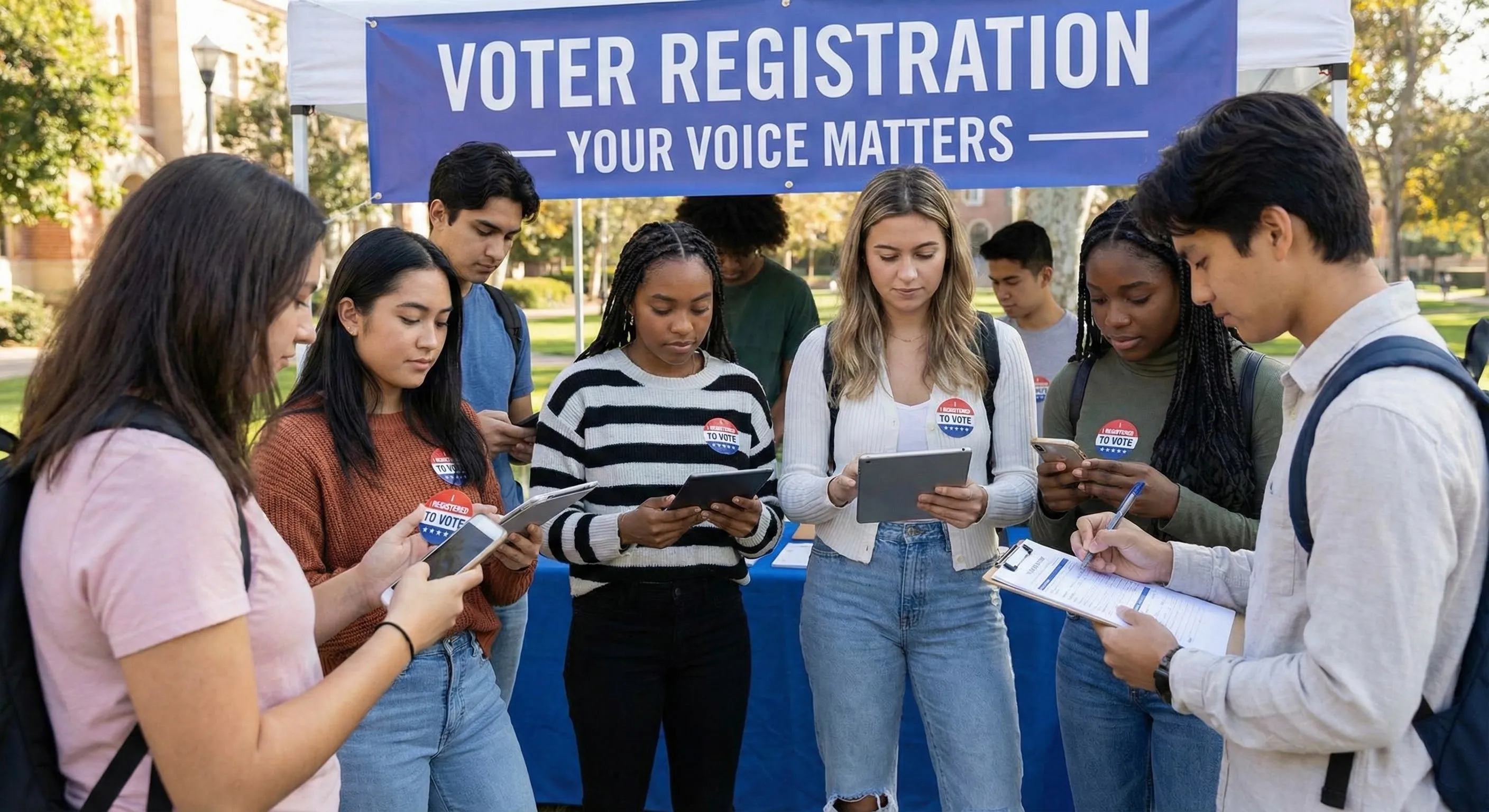 Young person holding smartphone with voter registration app, symbolizing the gap between digital-native Gen Z and traditional registration systems