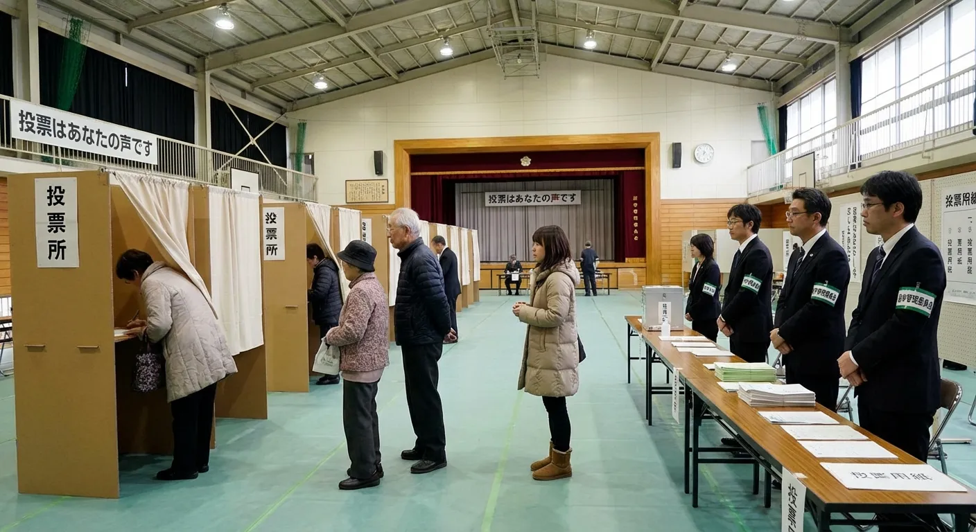 Japanese voters at polling station exercising democratic participation