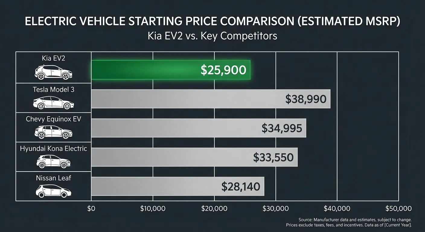Comparison chart showing EV2 versus competing electric vehicles with prices