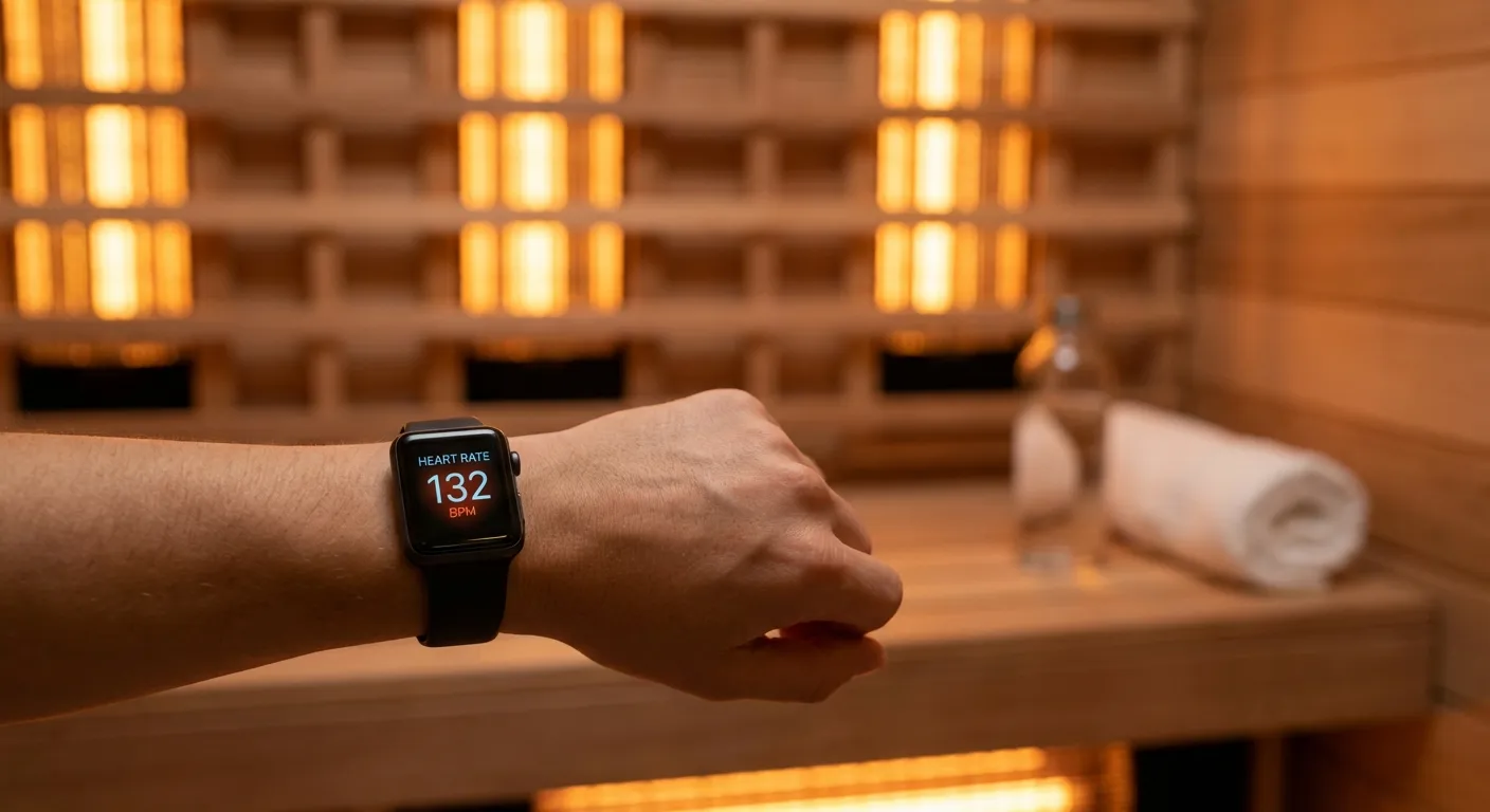 Heart rate and blood pressure monitoring during sauna session showing cardiovascular response